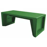 Floor-mounted bench with two seats, constructed from polyethylene. Green seat color. Seat height of 18 inches. Suitable for indoor or covered outdoor waiting areas, break rooms, and lobbies