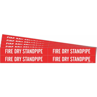 BRADY Pipe Marker: Fire Dry Stand Pipe, Red, White, Fits 3/4 to 2 3/8 in Pipe O.D. - Fire Dry Stand Pipe Adhesive Pipe Markers