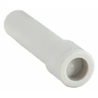 Tube stem fitting for terminating pneumatic tubing lines. Made of polybutylene terephthalate in white. Overall length 39 mm. Suitable for use in compressed air systems and industrial machinery