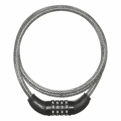 MASTER LOCK Cable Lock: Steel, Black, 5 ft Cable Lg, 3/8 in Cable Dia - Fixed-Length Cable Locks