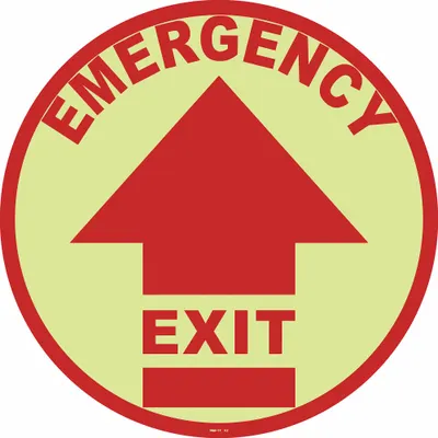 STRANCO Anti-Slip Floor Sign: Vinyl, Adhesive Sign Mounting, 17 in x 17 in Nominal Sign Size - Emergency Exit Floor Signs