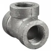 This malleable iron pipe tee is a Class 300 threaded fitting rated for a maximum operating pressure of 1,500 psi at 150°F. It is used to join three pipe sections in high-pressure fluid or gas systems, common in industrial piping networks for machining, power transmission, and material handling applications