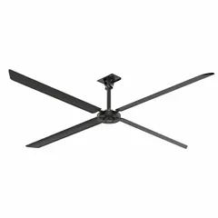 Industrial HVLS ceiling fan from the XP Series with a 14 ft blade diameter, delivering 85,466 cfm airflow. Operates on 120V AC single-phase power, draws 8.3 A, and features variable speed control. Suitable for large commercial and industrial spaces such as warehouses, distribution centers, and manufacturing plants. No light kit included.