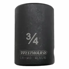 This 1/2" drive impact socket features a 3/4" SAE 6-point configuration with standard length. The manganese phosphate finish provides corrosion resistance. Designed for use with impact tools in automotive and industrial applications.