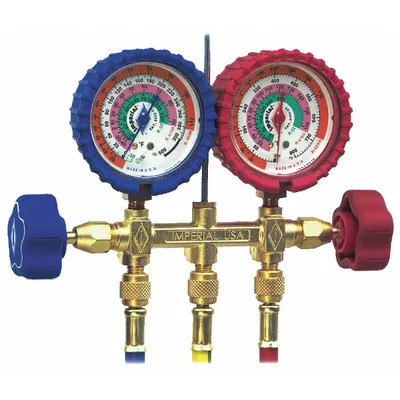 IMPERIAL Analog Manifold Gauge Set, 2-Valve, 3-Hose, Series 400, for R-410A - Analog Manifold Gauge Kits