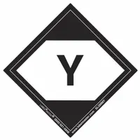 This 2 in x 2 in polypropylene label features a black background with the message 'Y' for marking packages containing limited quantities of hazardous materials. It is used in compliance with DOT regulations for ground transport labeling