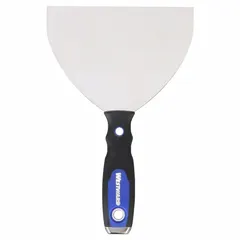 This joint knife features a full stainless steel blade for corrosion resistance, suitable for applying joint compound, spackle, or adhesive in drywall finishing and general construction. The handle is constructed from polypropylene, TPR, and steel, providing a comfortable, slip-resistant grip for extended use.