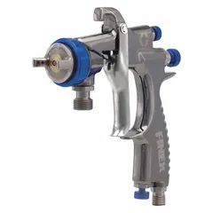 This HVLP spray gun is constructed of stainless steel for corrosion resistance when applying epoxies, paints, and sealers. It features a 1/4 in NPSM air inlet and consumes 11.8 cfm at 24 psi. The gun includes an air cap and is suited for industrial finishing and maintenance operations.