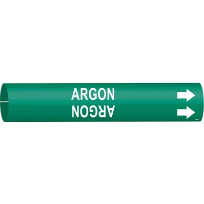 BRADY Pipe Marker: Argon, Green, White, Fits 3/4 to 1 3/8 in Pipe O.D., 1 Pipe Markers - Argon Snap-On Pipe Markers