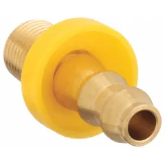 Brass multipurpose push-on hose fitting with a rigid, straight male x male configuration. Connects a 1/4 in hose barb to a 1/8 in NPT male thread. Suitable for air, water, and chemical fluid handling systems.