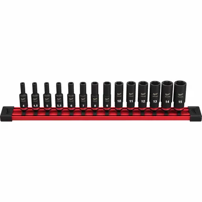 MILWAUKEE Impact Socket Set: 1/4 in Drive Size, Small Set (0-50 pieces) Set Size - Metric Impact Socket Sets