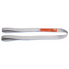 This Type 3 protected-edge polyester flat-eye web sling is designed for industrial lifting and rigging. It features a 3 ft sling length, 12 in eye length, and 2 plies. The silver/blue sling includes a standard tag. Suitable for overhead lifting tasks requiring a flat-eye configuration with edge protection.