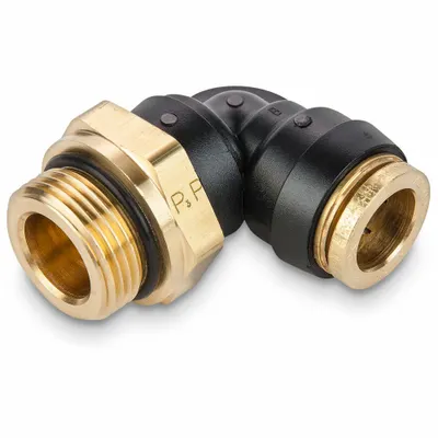 PARKER Push-Fit Elbow Fitting: 5/8 in OD x 16 mm Pipe Fitting Size, Push-to-Connect x Metric - Brass & Composite Air Brake Fittings