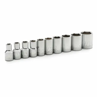 GEARWRENCH 10-Piece SAE Socket Set, 1/4 in Drive, 6-Point, 3/16 in to 9/16 in - SAE Socket Sets with Drive Tools