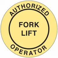 Hard Hat Label: Authorized Operator Fork Lift, 2 in Dia, English, Non-Reflective, 4 Labels, 4 PK (MPN 42228)