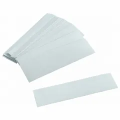 Engineering-grade retroreflective label for hard hats. Silver finish. 5 in width, 1 1/4 in height. Sold in packs of 50. Improves worker visibility in low-light environments.