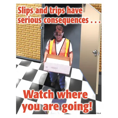 SAFETYPOSTER.COM Safety Poster: 22 in x 17 in Nominal Sign Size, No Protective Coating, Write on Surface - Slips and Trips Have Serious Consequences... Watch Where You are Going Posters
