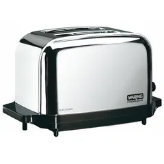 This 2-slot pop-up toaster operates at 950 W and is suited for light-duty commercial use. Its steel construction supports consistent toasting in cafés and foodservice settings.