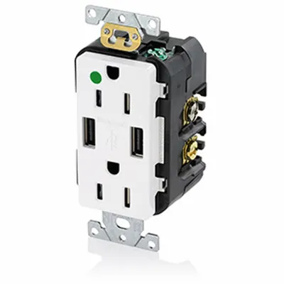 LEVITON T5632-HGW Hospital-Grade Duplex Receptacle with USB Chargers - Hospital-Grade Receptacles with USB Chargers
