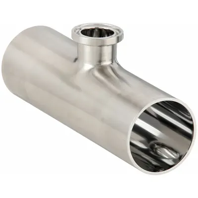 MAXPURE Sanitary Tee Fitting: Short Outlet Tee, 1 1/2 in OD x 1 1/2 in OD x 1/2 in OD Size - 316 Stainless Steel Sanitary Tube Fittings