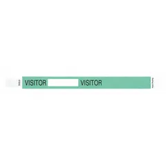 Tyvek security wristband in green for temporary identification at events, facilities, and industrial sites. Each wristband measures 10 inches in length and 3/4 inch in width. Supplied in a 500-pack.