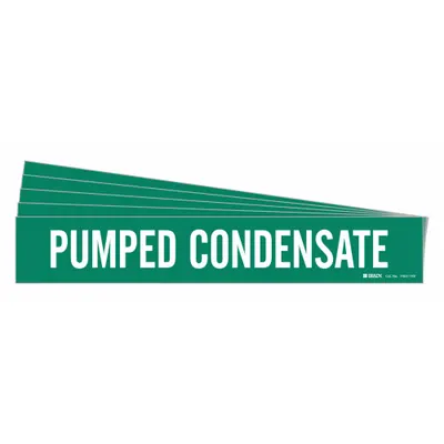 BRADY Pipe Marker: Pumped Condensate, Green, White, Fits 8 in and Larger Pipe O.D. - Pumped Condensate Adhesive Pipe Markers