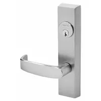 This SARGENT mechanical exit device trim features a chrome finish and lever style for use with exit push bars on doors up to 48 inches wide. The outside lever trim is ADA compliant and suitable for commercial applications requiring secure egress