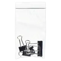 This single-zip reclosable poly bag measures 3 inches wide by 5 inches long with a 2 mil thickness. It does not include a hang hole and is packaged in a 100-count dispenser box. Suitable for organizing and protecting small parts, hardware, or samples in workshops, warehouses, and labs