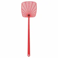 A manual pest control tool with a red plastic rectangular head for striking and eliminating flying insects. Suitable for use in outdoor areas such as patios and gardens, as well as indoor spaces like warehouses and commercial kitchens
