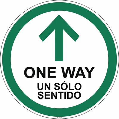 STRANCO Bilingual One Way Floor Sign: 17 in x 17 in Nominal Sign Size, 0.012 in Thick - Bilingual Spanish - One Way Arrow Floor Sign