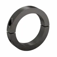 This heavy-duty shaft collar features a 2-piece, round, clamp-on design with a 5 5/8 in bore diameter. Constructed from carbon steel, it is used to position, secure, or limit components on shafts in industrial machinery, conveyors, and automation systems