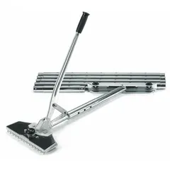 This carpet stretcher is constructed with a steel frame and steel clamp face. It has an overall height of 38 inches and a clamp face width of 5 1/4 inches. Used for stretching wall-to-wall carpet to remove wrinkles and ensure a smooth installation.