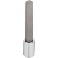 This hex bit socket features a 5/8-inch hex tip and conforms to SAE standards. With an overall length of 5 11/32 inches, it is designed for driving hex-head fasteners in industrial assembly, maintenance, and repair tasks.