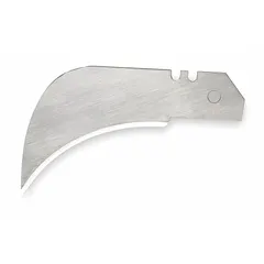 Steel replacement utility blade with straight edge and hook tip for scoring and slicing materials such as cardboard, plastic sheeting, and roofing felt. Blade width 2 in, thickness 0.024 in. Fits standard utility knives.