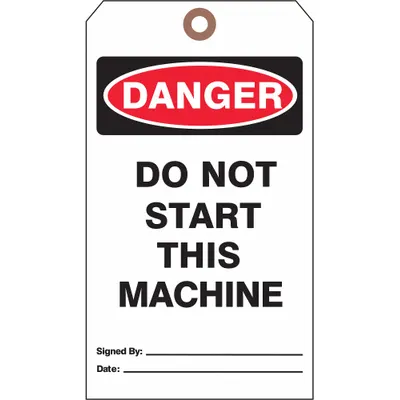 SEE ALL INDUSTRIES Danger Tags: White, Single Part Tag, Cotton String, 25 Tags, Cleaning and Maint - Danger/Danger Don't Start Machine / Danger/Do Not Remove This Tag Tags