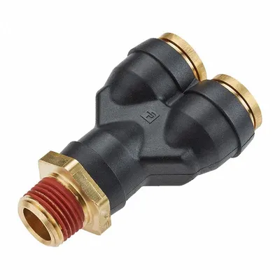 LEGRIS Push-Fit Wye Fitting: 1/4 in OD x 1/2 in OD x 1/4 in Pipe Fitting Size, Brass - Brass & Composite Air Brake Fittings