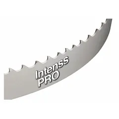 Bi-metal band saw blade from the Intenss PRO line with a hook cutting edge. Blade width is 1 1/4 in and overall length is 15 ft 4 in. Designed for cutting stainless steel and hard alloys in industrial metal fabrication and manufacturing applications.