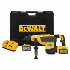 This cordless rotary hammer delivers 9.8 ft-lb of impact energy with variable speed up to 2,705 bpm. It features an SDS-Max shank and a 2-inch maximum drilling capacity in concrete and masonry. The kit includes two 9.0 Ah batteries for extended runtime on heavy-duty drilling and chipping applications.