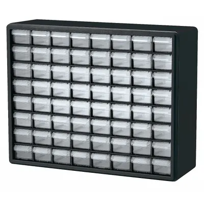 AKRO-MILS 10164 Plastic Small Parts Drawer Cabinet, 64 Drawers, Stackable, Black - Plastic Small Parts Drawer Cabinets