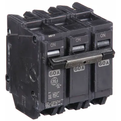 GE Miniature Circuit Breaker: THQL, 60 A, 120/240V AC, Three Phase, 10kA at 120/240V AC - THQP, THQL & THHQL Series, Plug-In GE Miniature Circuit Breakers