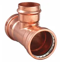 Copper or bronze press tee fitting with 3 in CTS x 3 in CTS x 1-1/2 in CTS size and Dimple Center Stop. Designed for press-connect installation without soldering, used to create branch connections in plumbing systems