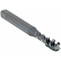 Spiral-flute tap for threading steel and stainless steel. The spiral flute design pushes chips forward, making it suitable for through-hole applications. The bottoming chamfer allows threading close to the bottom of a blind hole. Thread size #2-56 UNC with H2 tolerance for class 2B-3B fit