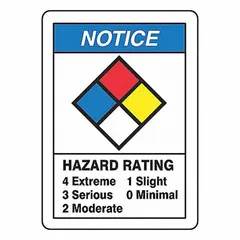 Aluminum sign measuring 10 in height by 7 in width, 0.032 in thick. Compliant with NFPA and OSHA standards. Used for hazard communication and safety warnings in industrial settings such as factories, warehouses, and plants.