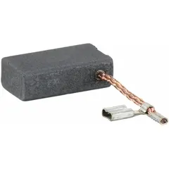 Carbon brush replacement component for electric motors in power tools and industrial equipment. Conducts electrical current between stationary and moving parts. Suitable for maintenance and repair applications.
