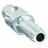 This steel quick-connect air coupling plug is designed for industrial interchange compressed air systems. It features a 3/8 in male hose barb fitting for connecting pneumatic tools and equipment to air supply lines
