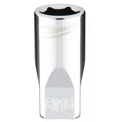This MILWAUKEE hand socket features a 1/4 in drive and 5/16 in socket size with a 6-point design. The chrome finish resists corrosion. Its anti-roll shape prevents the socket from rolling on flat surfaces, making it suitable for automotive, mechanical, and general maintenance tasks.