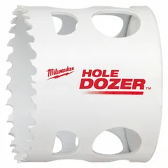 This bi-metal hole saw cuts through wood, metal, and plastic. With a 2 5/16 in diameter, 3.5 teeth per inch, and a maximum cutting depth of 1 5/8 in, it is suited for creating clean holes in multi-material applications. The 5/8"-18 thread arbor connection requires a separate arbor for use.