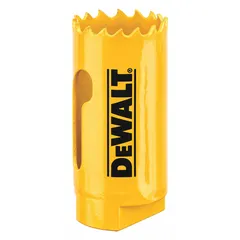 Bi-metal hole saw with 1-1/16 in cutting diameter and 4/5 teeth per inch. Maximum cutting depth of 1-3/4 in. Designed for cutting wood, metal, and plastic in construction, electrical, and plumbing applications.
