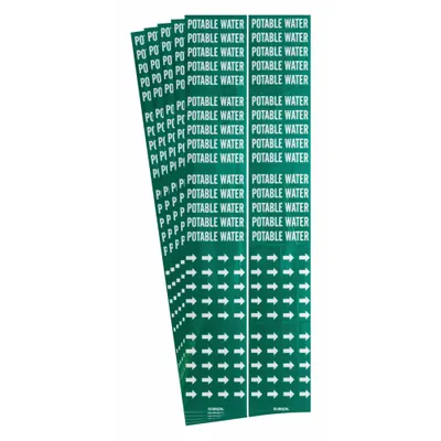 BRADY Pipe Marker: Potable Water, Green, White, Fits 3/4 in and Smaller Pipe O.D. - Potable Water Adhesive Pipe Markers