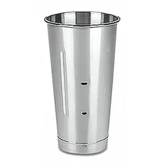 Stainless steel malt cup with 28 oz container capacity. Designed for blending thick milkshakes and malts in commercial foodservice settings. Suitable for high-volume diners, ice cream parlors, and bars.